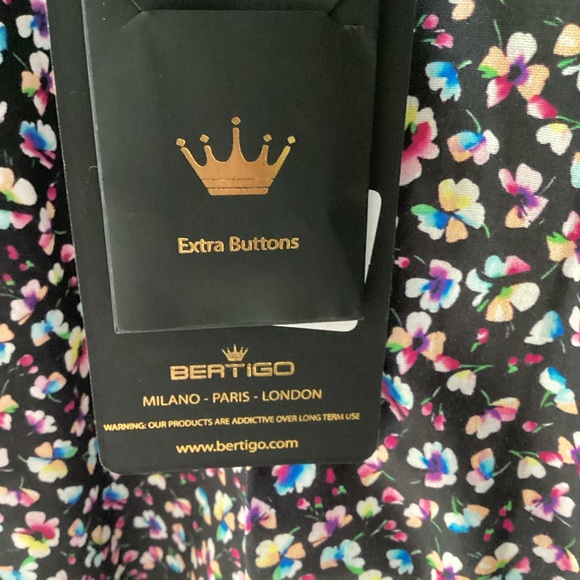 BERTIGO CROWN Men’s Casual Floral Designer Shirt Full Sleeve Black SZ S - Picture 8 of 8